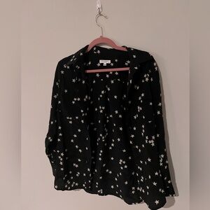 Equipment women’s black star print slim signature silk shirt, medium